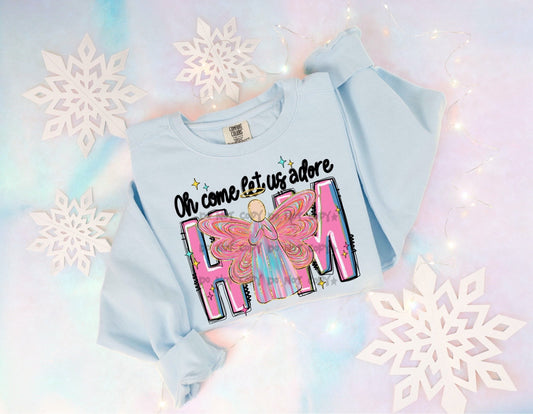 Oh come let us Adore Him pink Angel-DTF