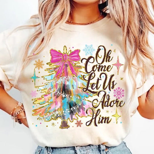 Oh Come Let us Adore Him Colorful Tree-DTF