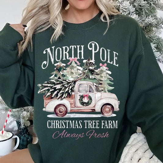 North Pole Christmas Tree Farm white truck-DTF