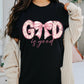 God is good pink with bow-DTF