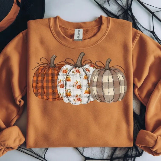 Stitched patterned pumpkin trio -DTF&UV