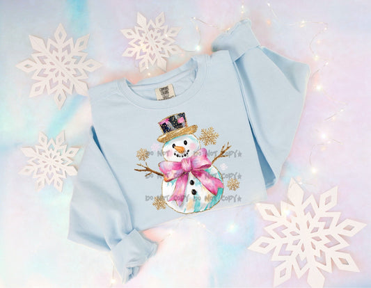 Snowman-Pink Bow-DTF