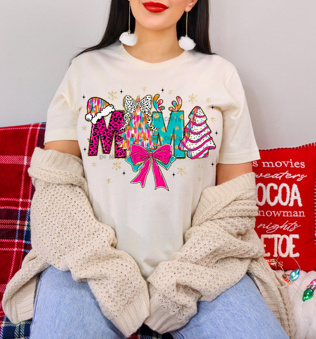 Mama Christmas tree Pink bow-DTF