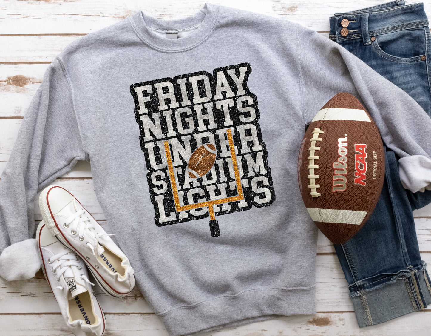 Friday nights under stadium lights football sequin-DTF