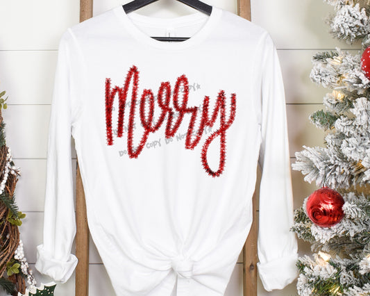 Merry red tinsel  -DTF