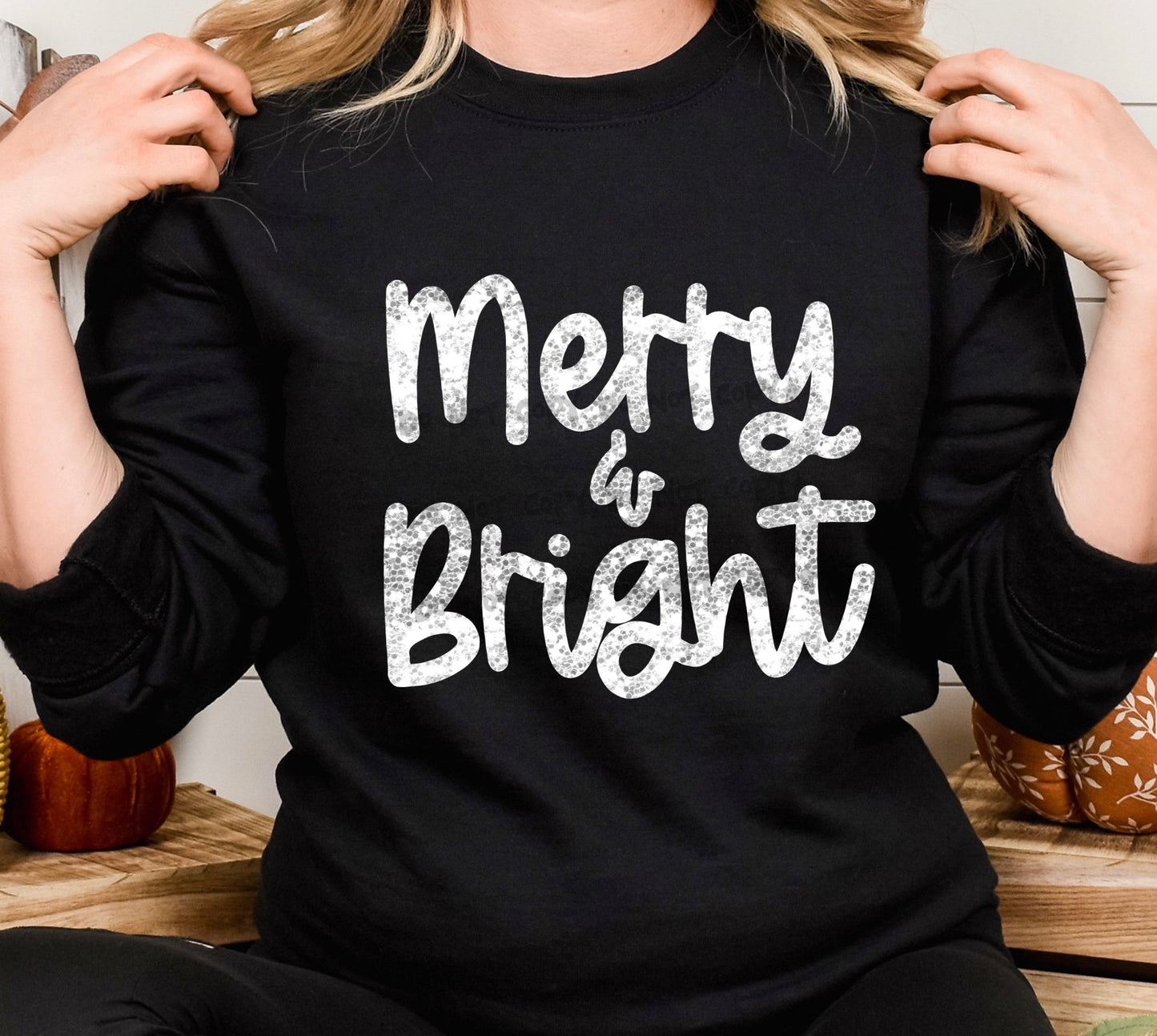 Merry & bright faux glitter sequin bling-DTF