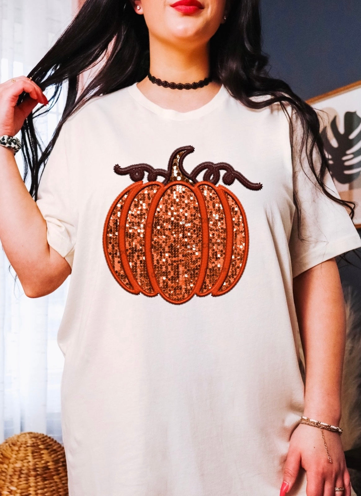 Faux embroidery fall pumpkin-DTF