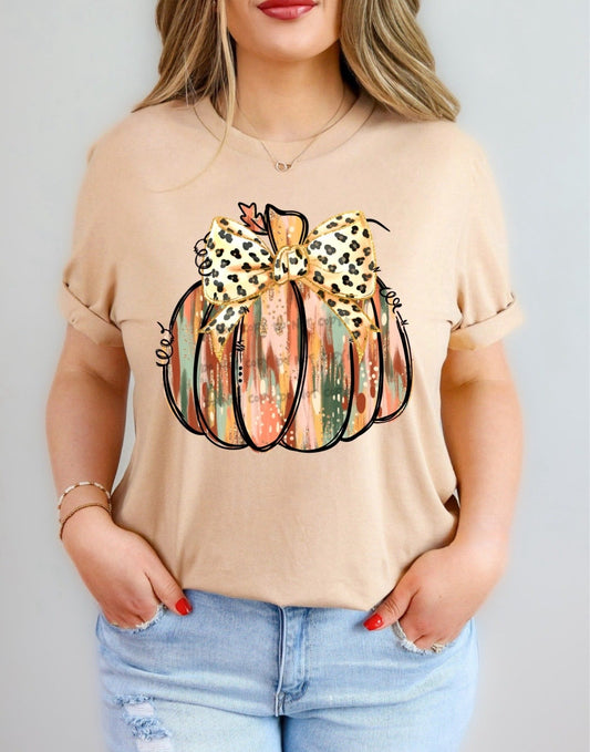 Colorful pumpkin leopard bow gold lined-DTF