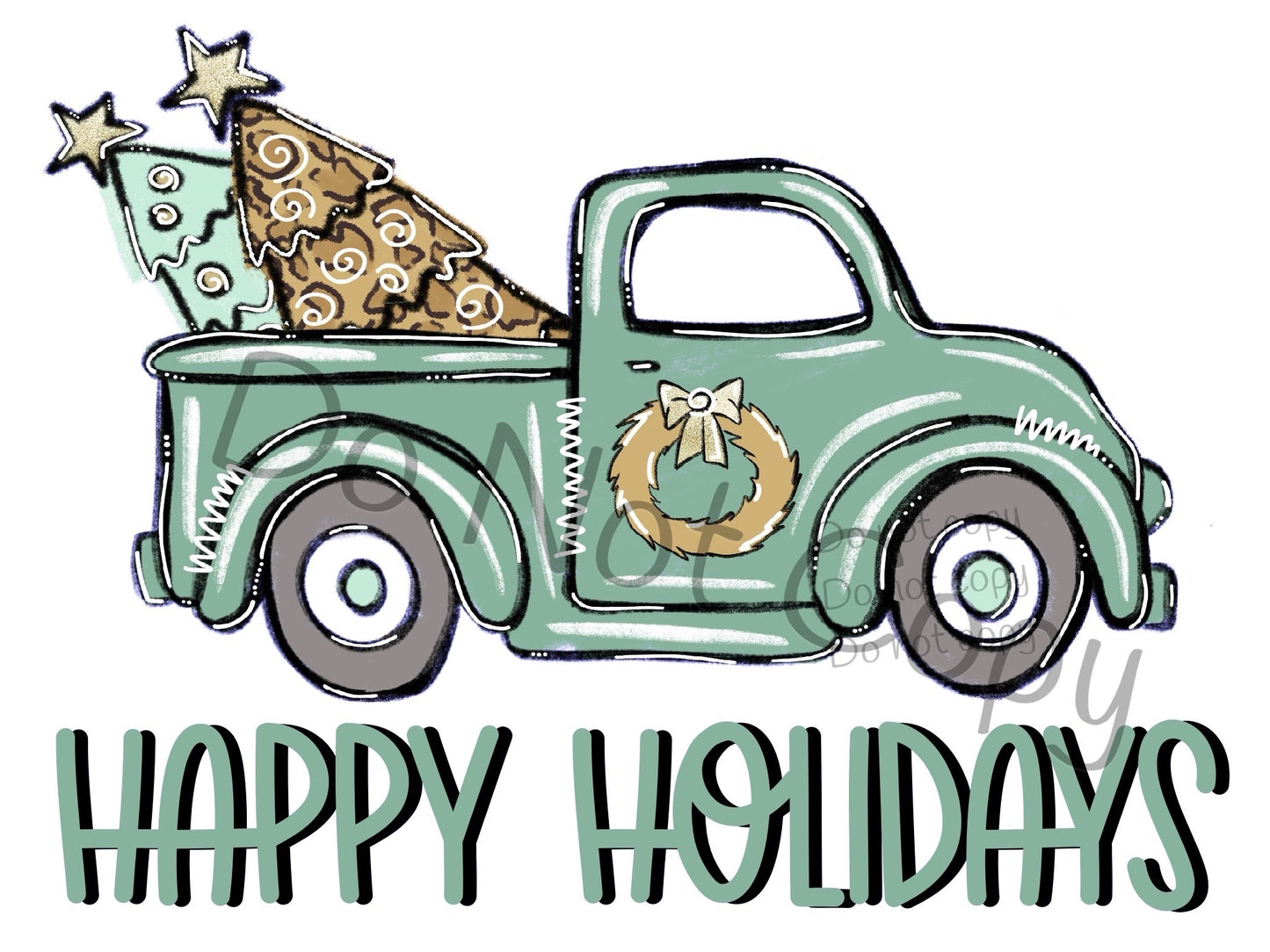 Happy holidays mint truck (11”)-Screen Print