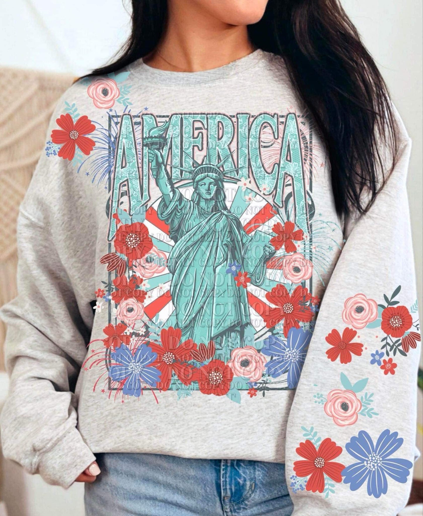 America Floral (FRONT OF SHIRT & 1-SLEEVE COMBO)-DTF