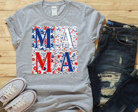 Mama patriotic floral four square - DTF