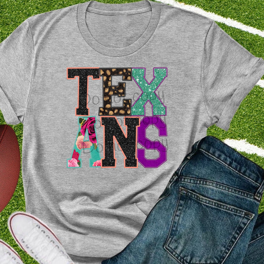Texans faux appliqué words-DTF