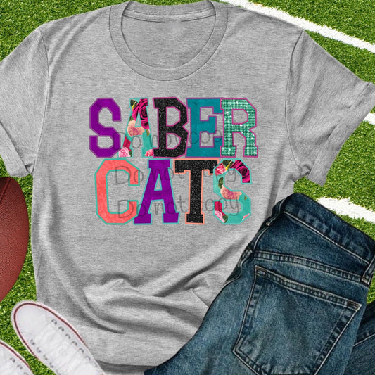 Saber cats faux appliqué words-DTF