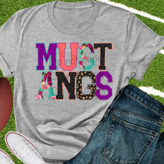Mustangs faux appliqué words-DTF