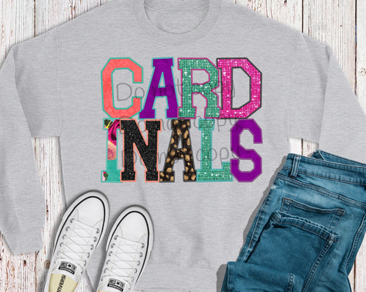 Cardinals faux appliqué words-DTF
