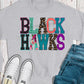 Black Hawks faux appliqué words-DTF
