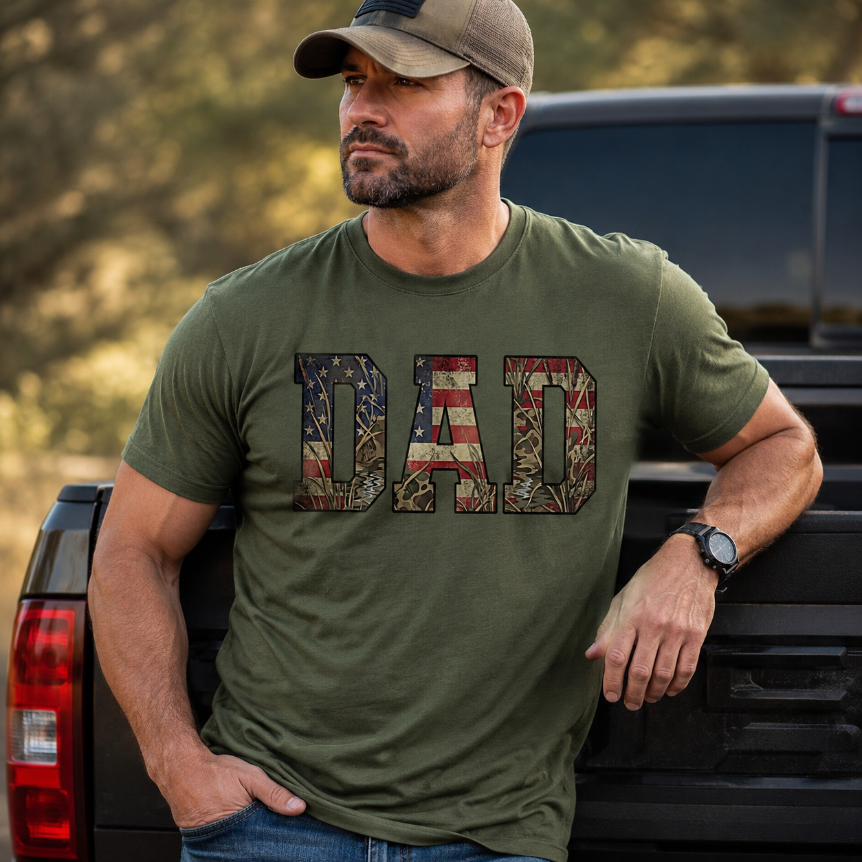 Dad camo and flag -DTF&UV