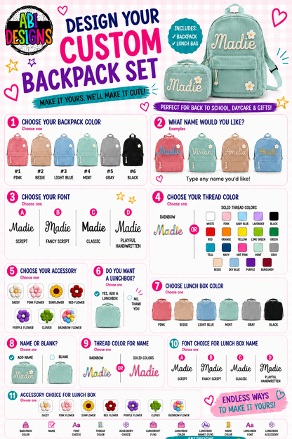 ABI Custom Corduroy Backpack and Lunchbox  - Pre-Order