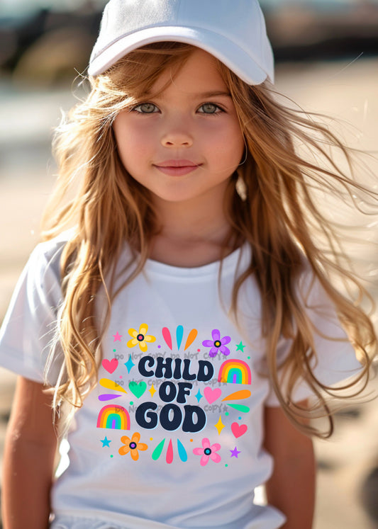 Child of God rainbow flowers hearts around-DTF