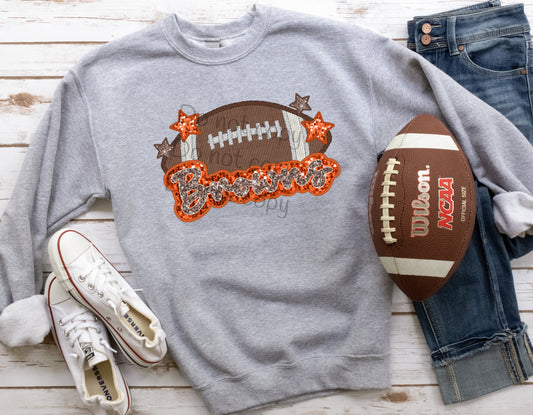 Browns stars faux sequin football -DTF