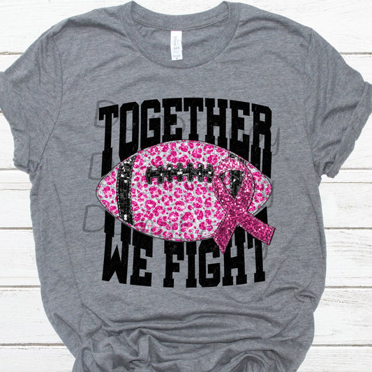 Together we fight black football sequin pink ribbon-DTF