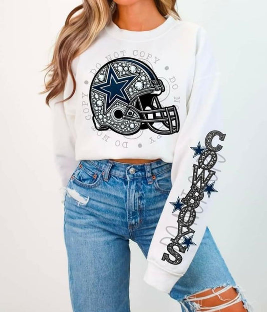 Cowboys helmet and cowboys stars sleeve(FRONT OF SHIRT 11" & 1-SLEEVE COMBO 6")-DTF