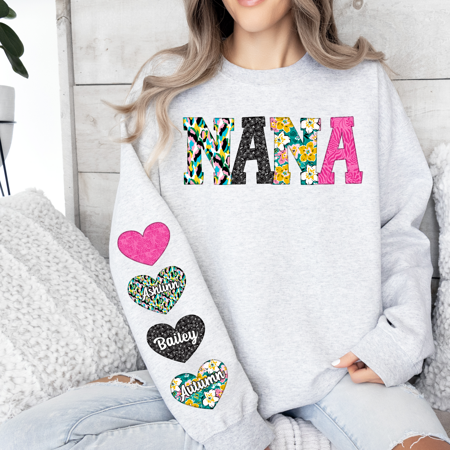 Custom mixed name with option of hearts on sleeve-DTF