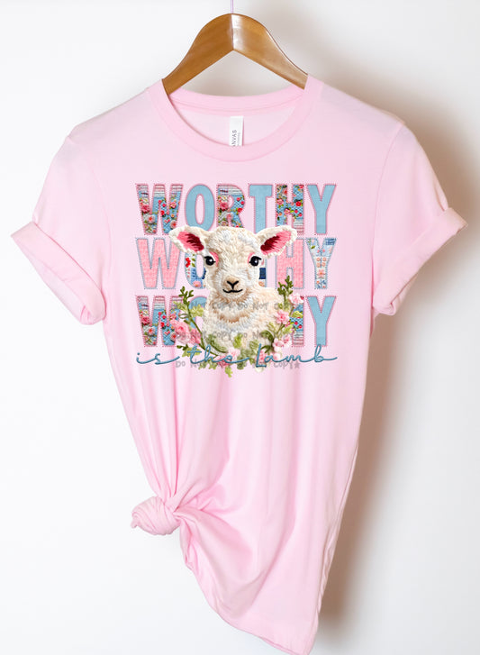 Worthy is the lamb faux embroidery-DTF