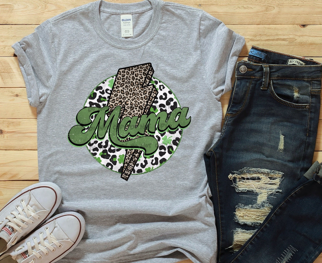 Mama green leopard bolt  - DTF