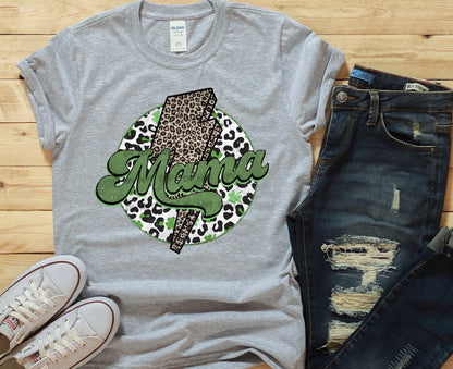 Mama green leopard bolt  - DTF