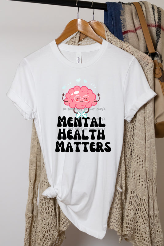 Mental health matters cute brain with glasses-DTF