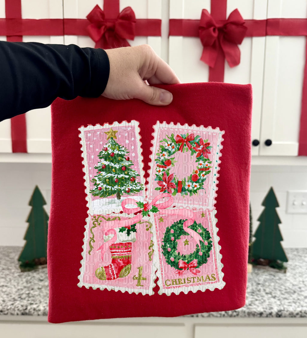 PINK CHRISTMAS STAMPS -DTF