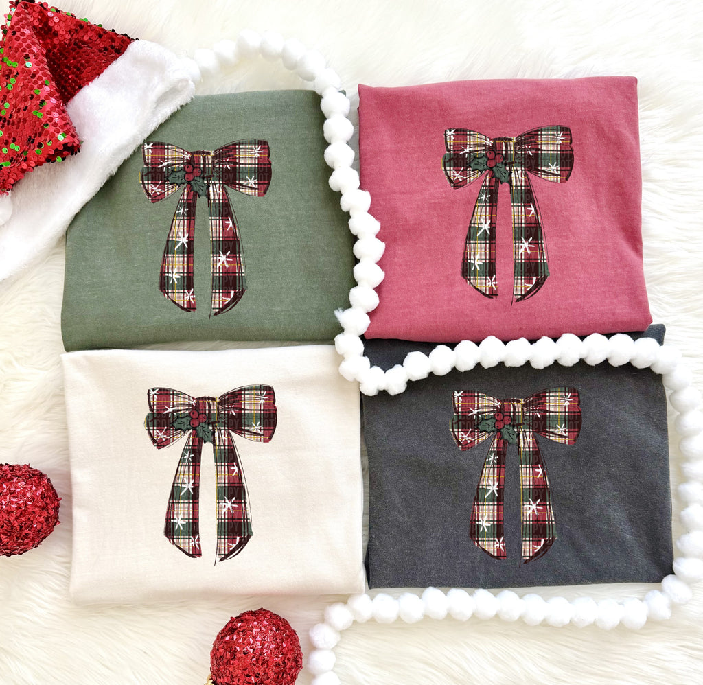 PLAID BOW WITH HOLLY -DTF