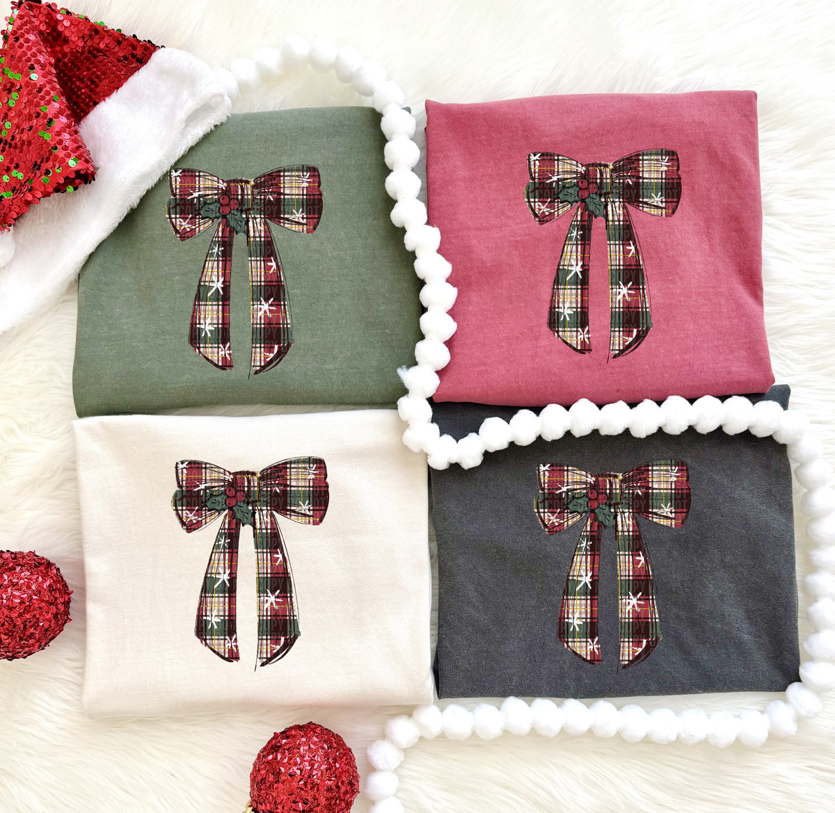 PLAID BOW WITH HOLLY -DTF