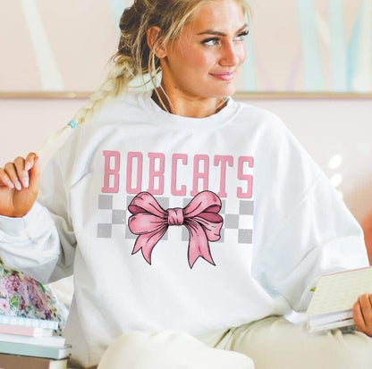 Coquette Bow Gray Checkered Mascot (DROPDOWN) - DTF