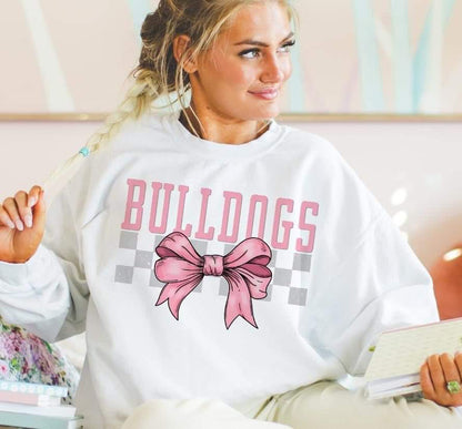 Coquette Bow Gray Checkered Mascot (DROPDOWN) - DTF