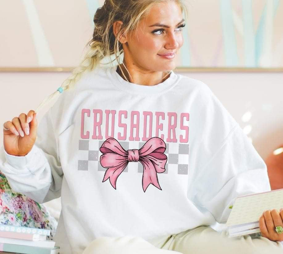 Coquette Bow Gray Checkered Mascot (DROPDOWN) - DTF