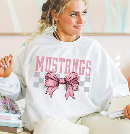 Coquette Bow Gray Checkered Mascot (DROPDOWN) - DTF