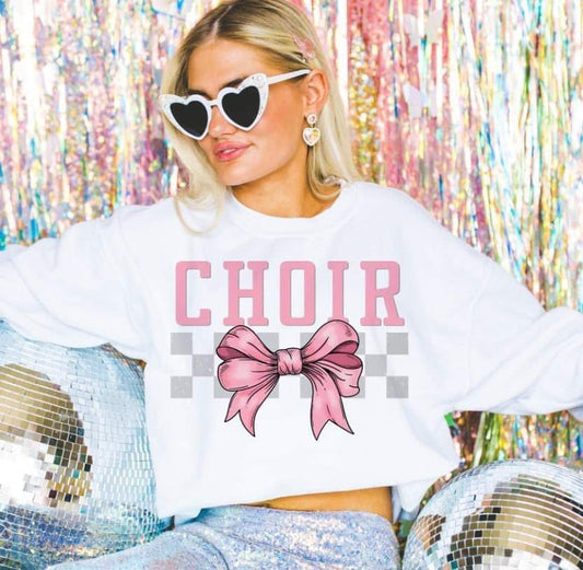 Choir Coquette Bow Gray Checkered- DTF