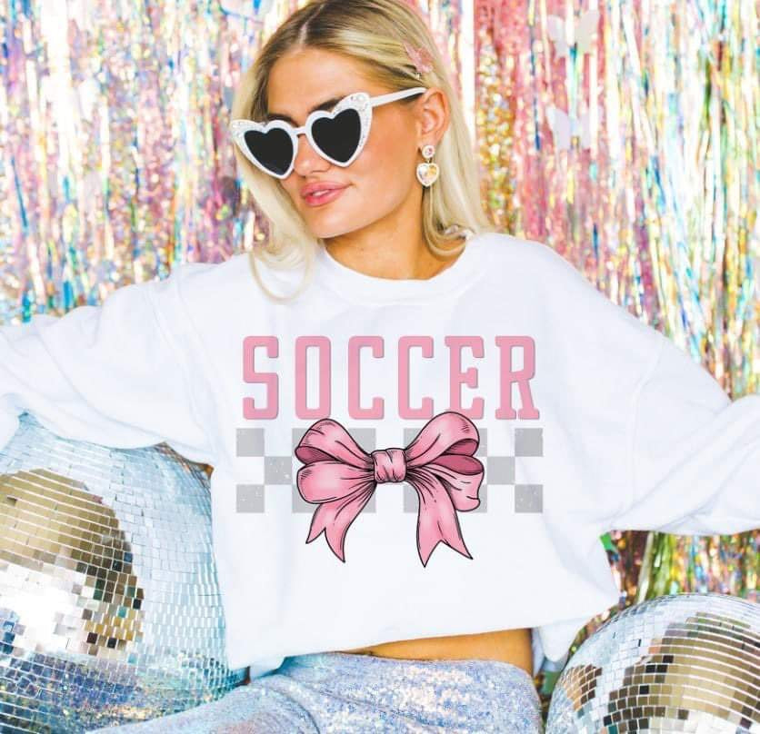 Soccer Coquette Bow Gray Checkered- DTF