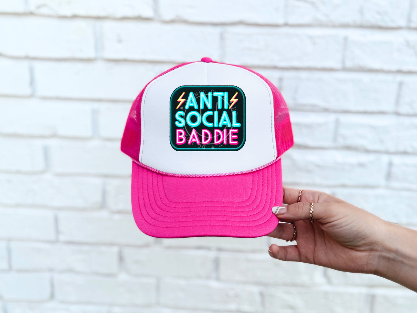 Anti Social Baddie Neon Faux Hat Patch - DTF