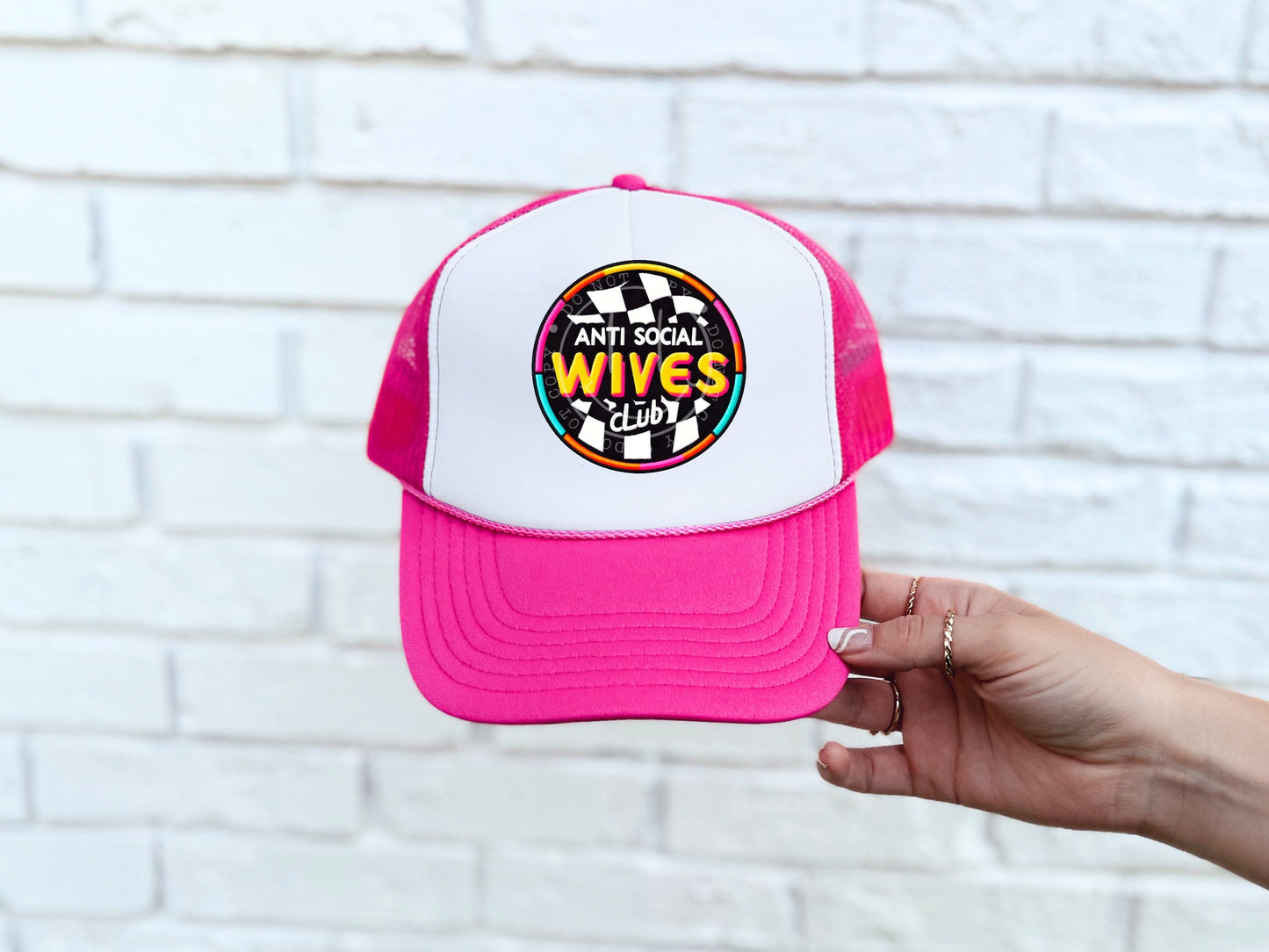 Anti Social Wives Club Checkered Faux Hat Patch - DTF