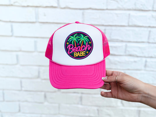 Beach Babe Bright Palm Tree Circle Faux Hat Patch - DTF