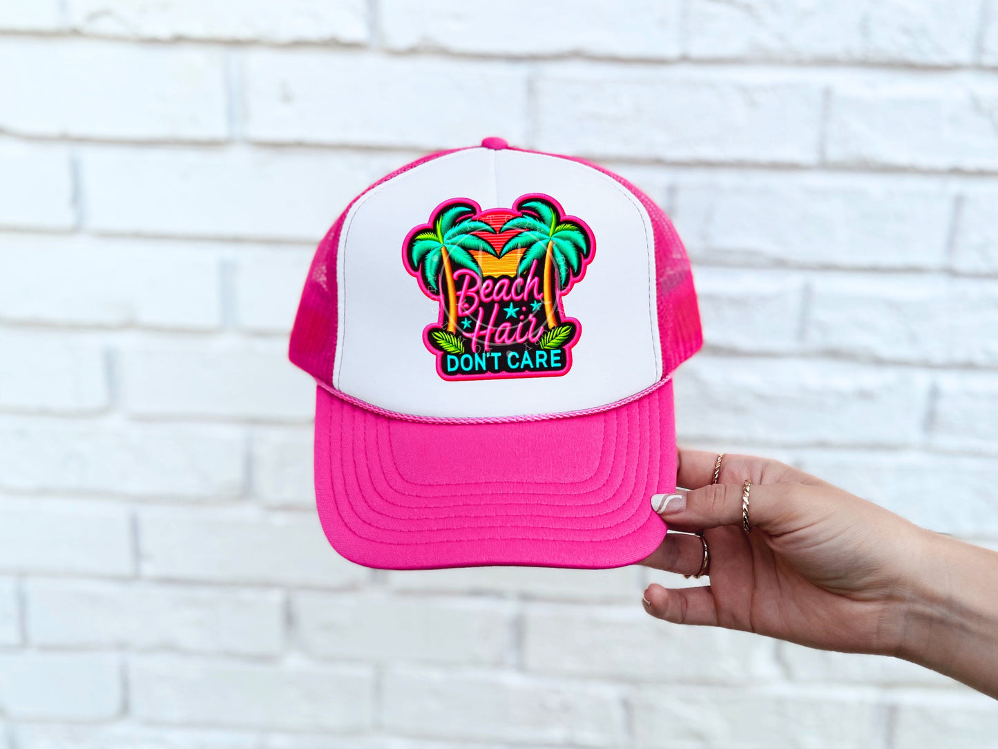 Beach Hair Don’t Care Bright Faux Hat Patch - DTF