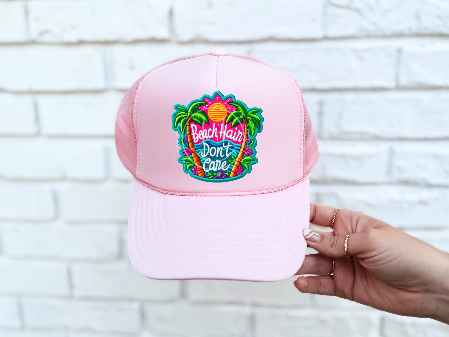 Beach Hair Don’t Care Neon Faux Hat Patch - DTF