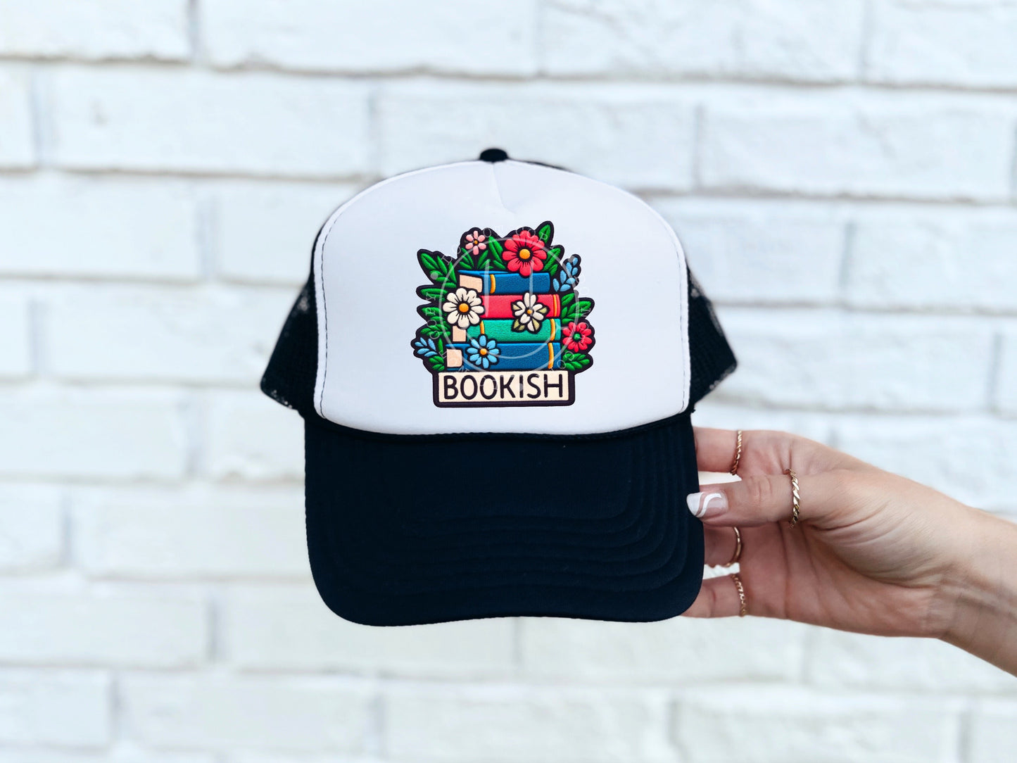 Bookish Floral Stacked Faux Hat Patch - DTF