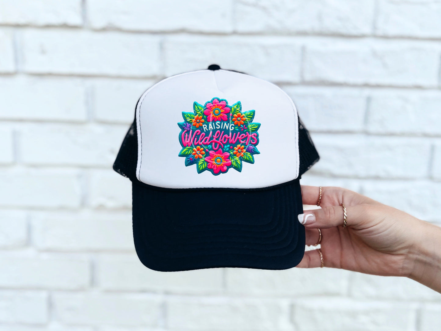 Raising Wildflowers Neon Floral Faux Hat Patch - DTF