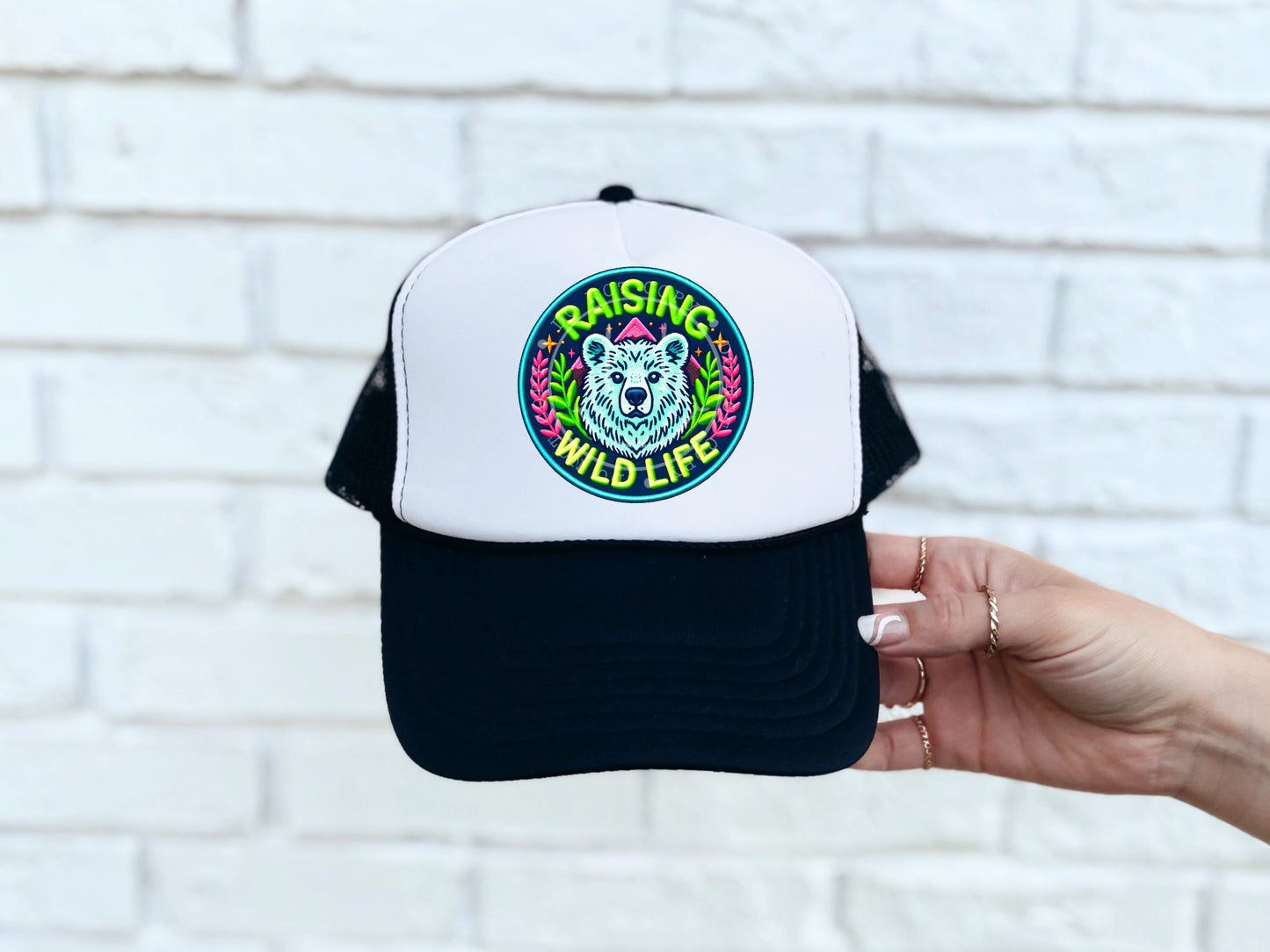 Raising Wildlife Neon Bear Faux Hat Patch - DTF