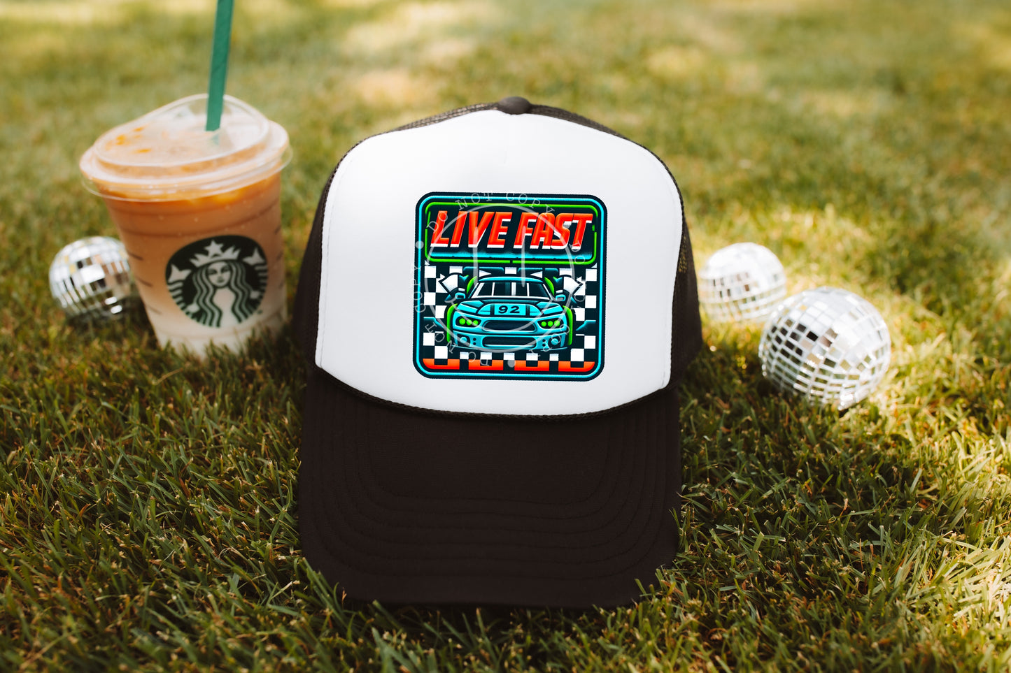 Live Fast Neon Square Faux Hat Patch - DTF