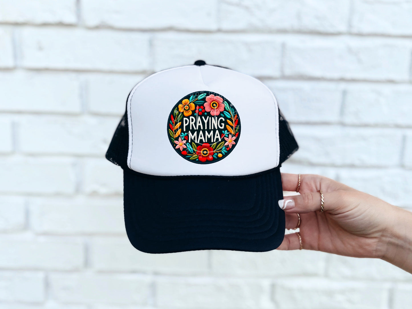 Praying Mama Floral Faux Hat Patch - DTF